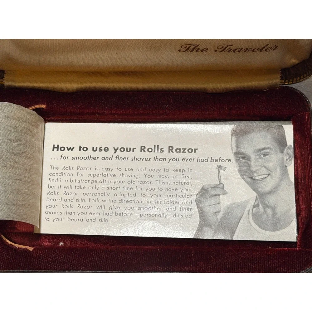Vintage Rolls Razor The Traveler Safety Razor Set Faux Crocodile Case England